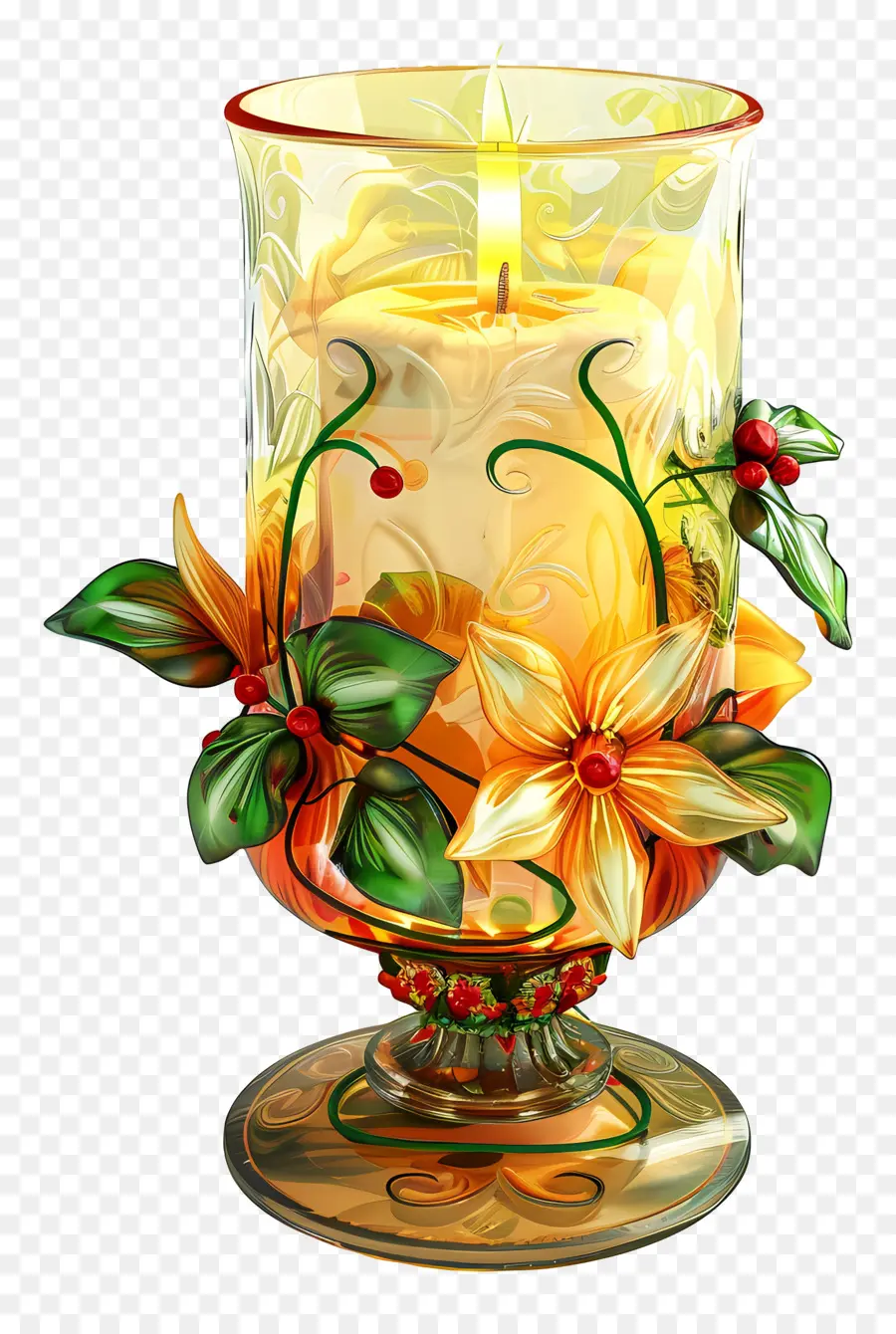 Glaskerzenhalter Kerze Flamme Glaspodestblüten - Zündige Kerze mit lebendigen Blumen und Schatten