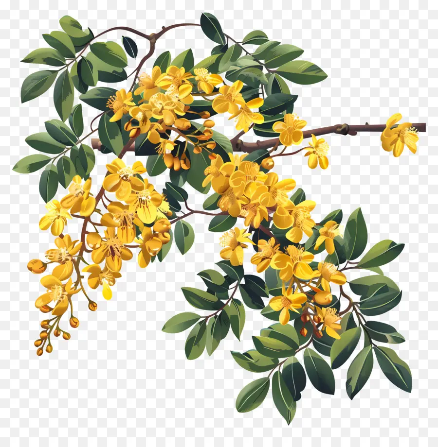 ramo di albero - Blossoms gialli lussureggianti sul ramo dell'albero nudo