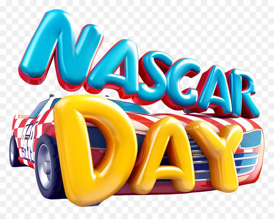 cartoon Auto - Verspieltes Cartoonauto mit NASCAR Day -Thema