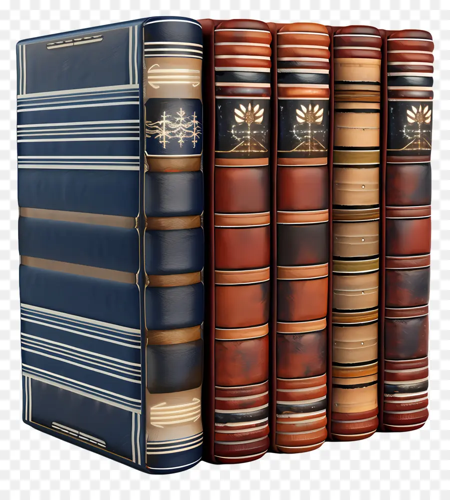 Standbücher Antike Bücher Vintage Book Collection Leder gebundene Bücher Verzierte Buchbindungen - Vier alte Lederbücher mit dekorativen Bindungen