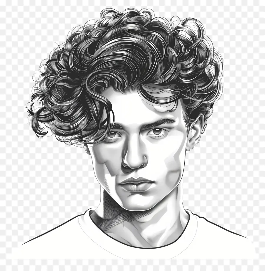 male curly hair style curly hair tattoo intense expression man