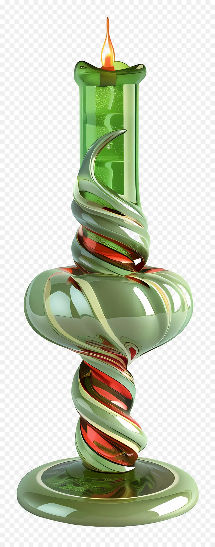 glass candlestick holder glass candle holder green and red swirling design round base