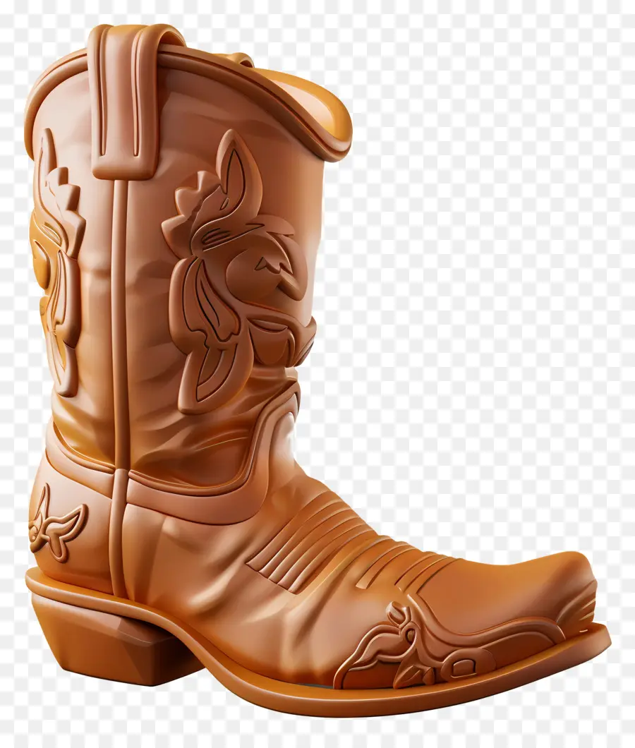 Cowboy Boot Cowboy Boot Leath - Khởi động cao bồi da màu nâu được chạm khắc phức tạp