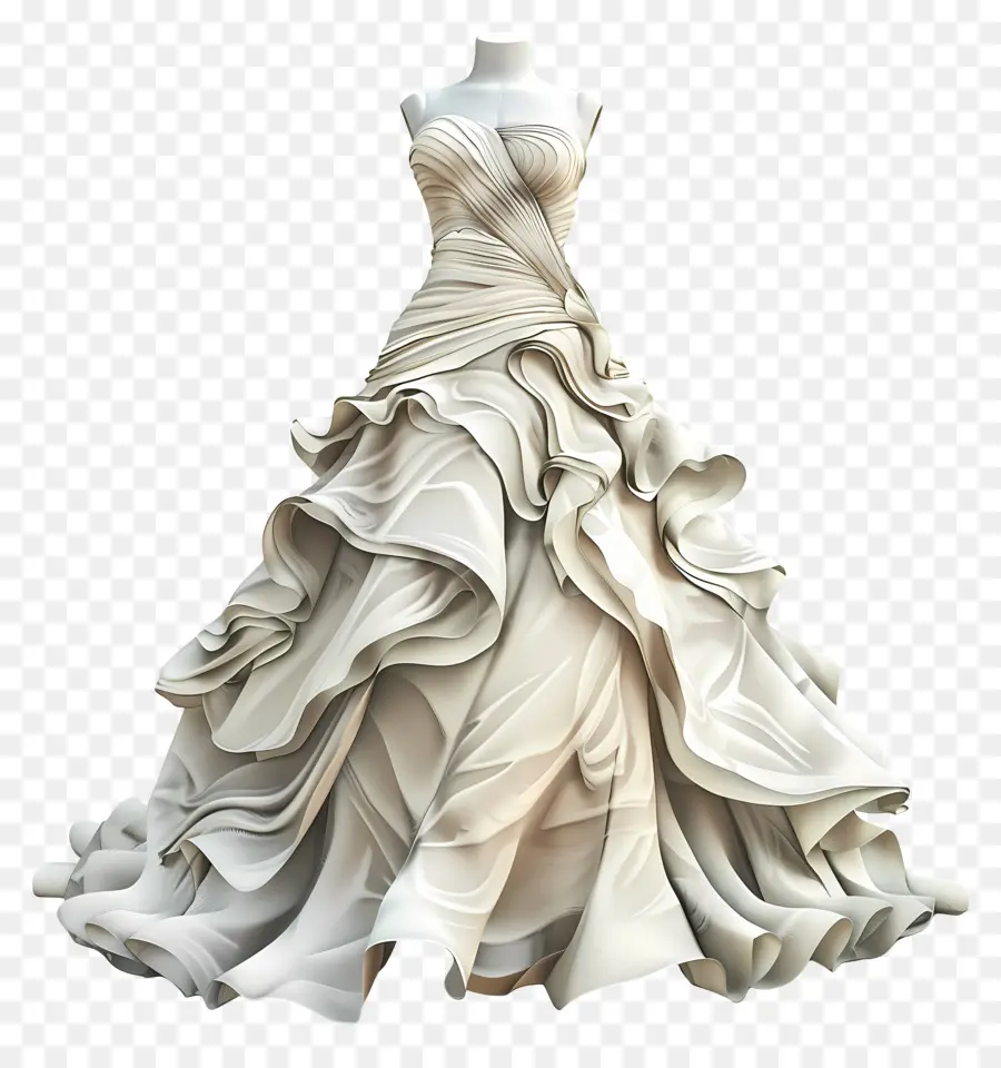 Hochzeitskleid weißes Kleid Schaufensterpuppen High Hackline Rüschen - Kompliziertes weißes Kleid auf klarem Mannequin