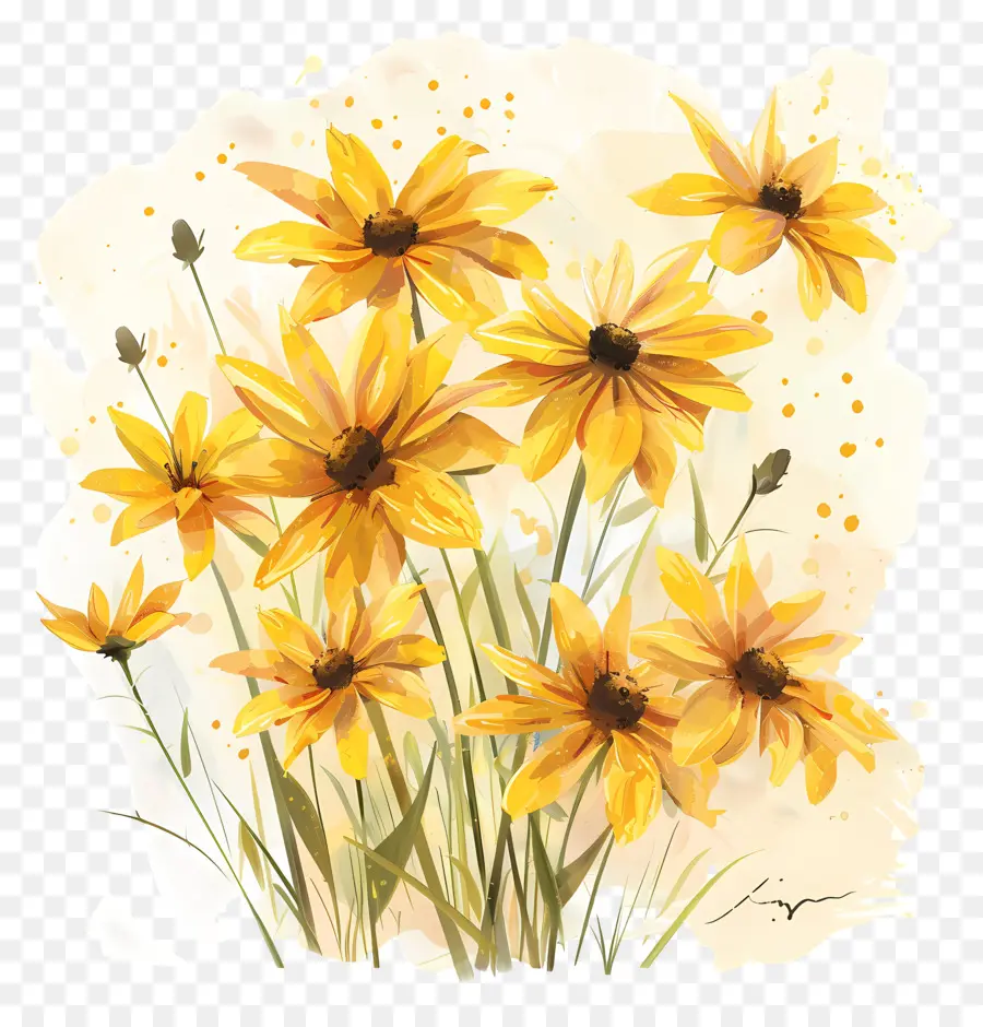 margherite gialle margherite gialle fiori dipinti realistici - Pittura realistica di margherite gialle uniche