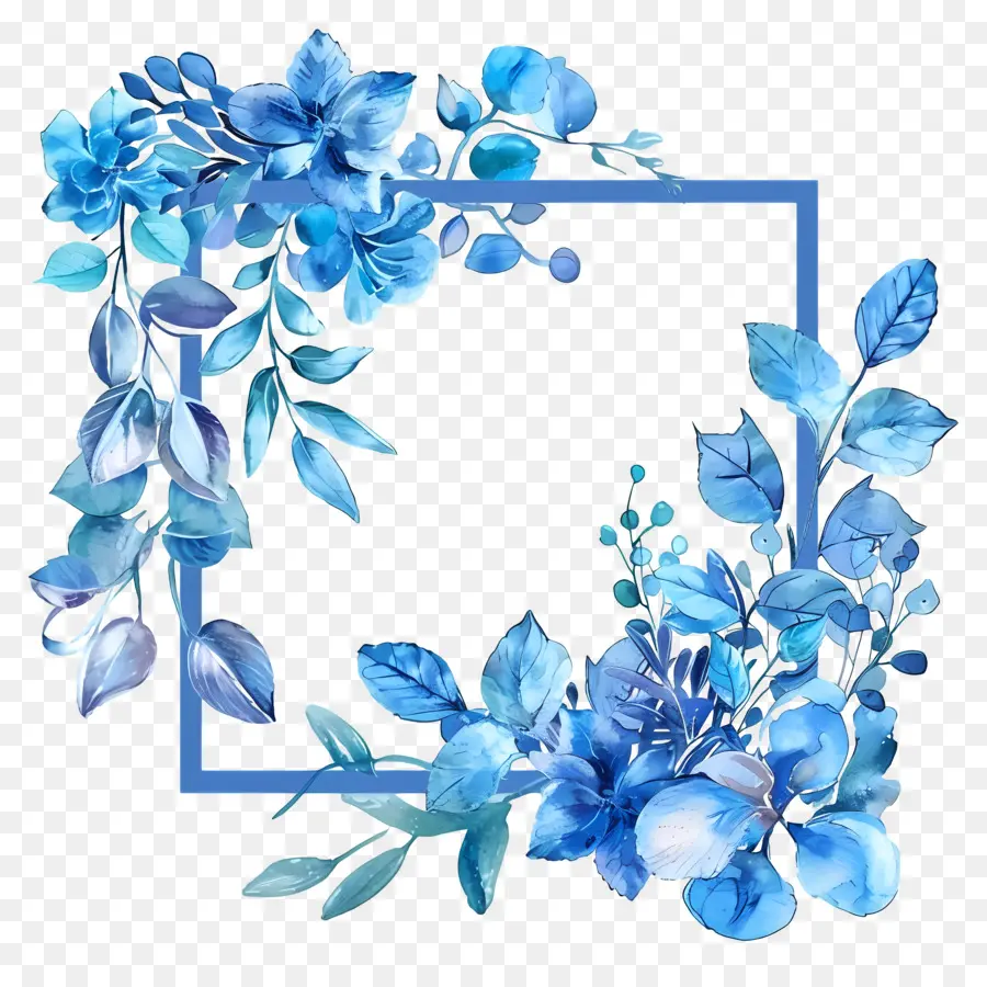 quadratischen Rahmen - Quadratischer Rahmen mit blauen Blumen auf Schwarz