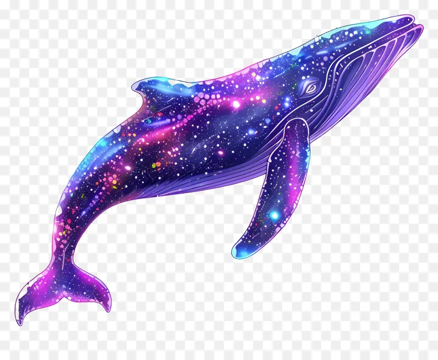 Emoji Whale Whale Nebula Purple Blue - Swimming Whale in brillante cielo di nebulosa