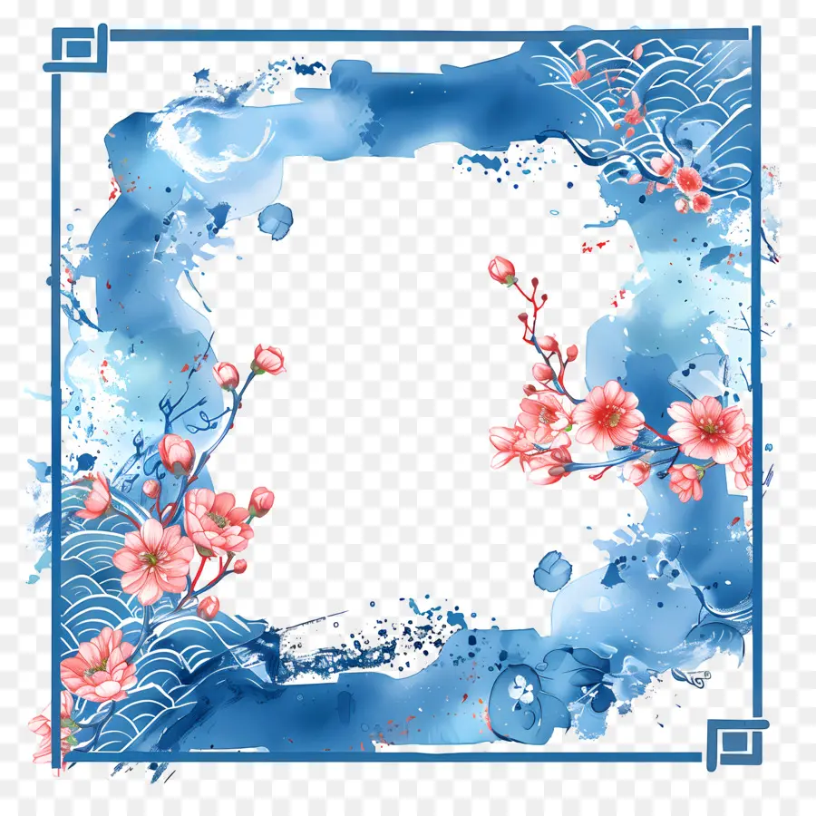 thác nước - Bức tranh màu nước của hoa anh đào gần thác nước