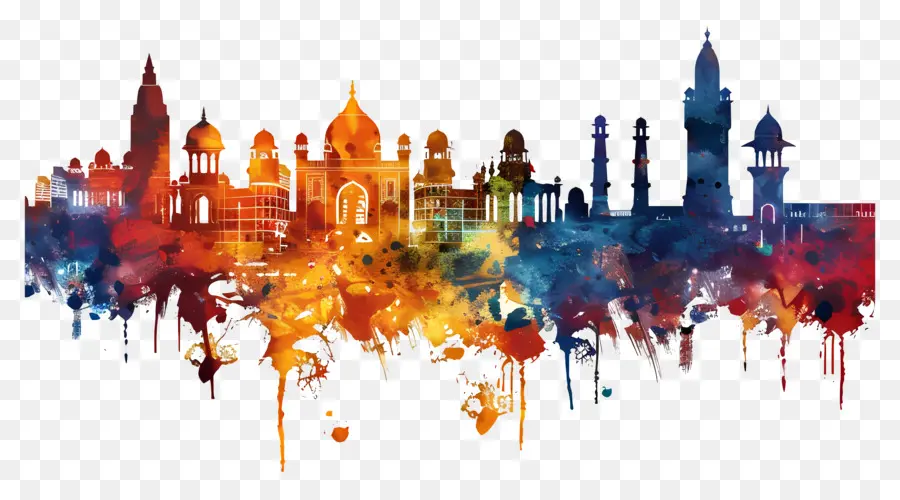 die skyline der Stadt - Bunte indische Stadt Skyline -Gemälde, lebendig und lebhaft