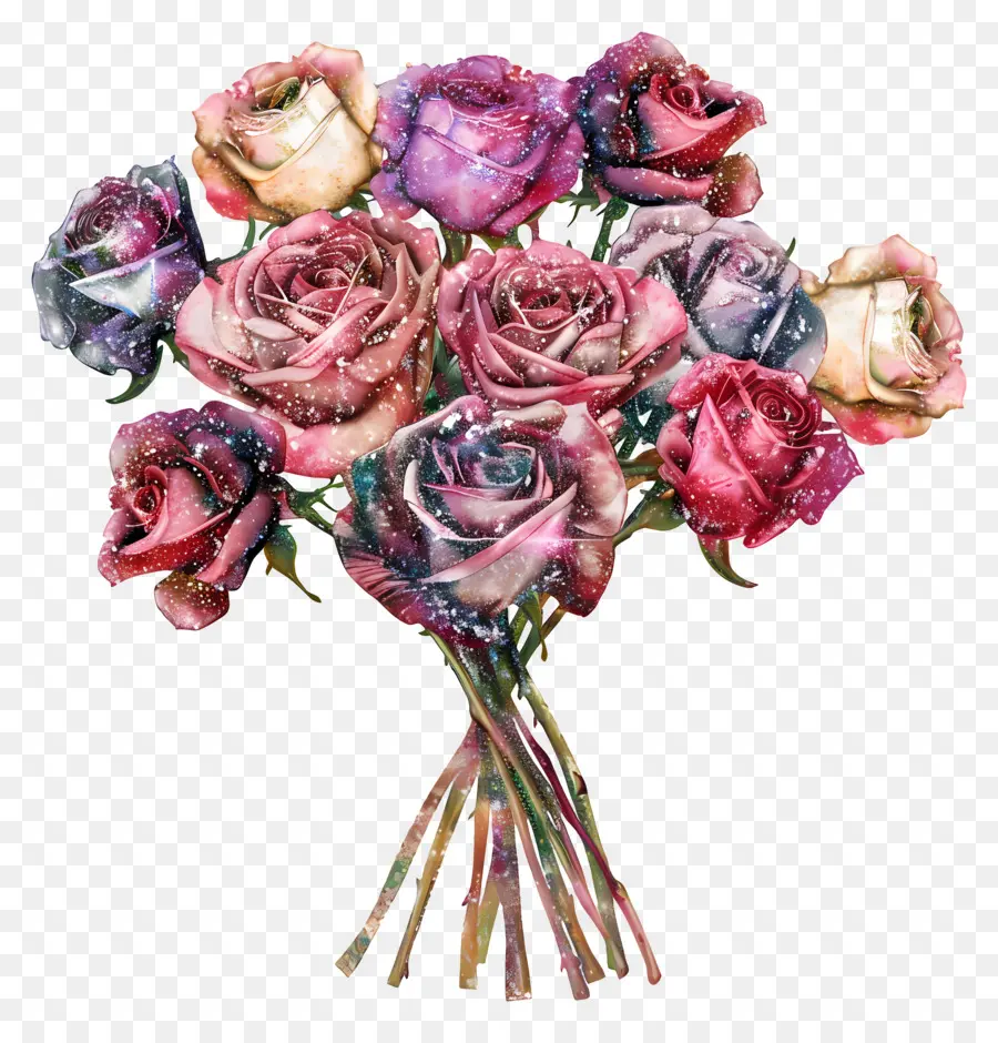 Hoa hồng lấp lánh Bouquet Bouquet màu hồng - Bó hoa hồng thanh lịch và màu đỏ thanh lịch