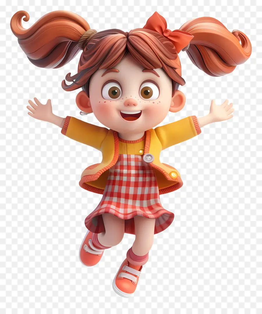 jumping little girl girl brown hair red cheeks jumping