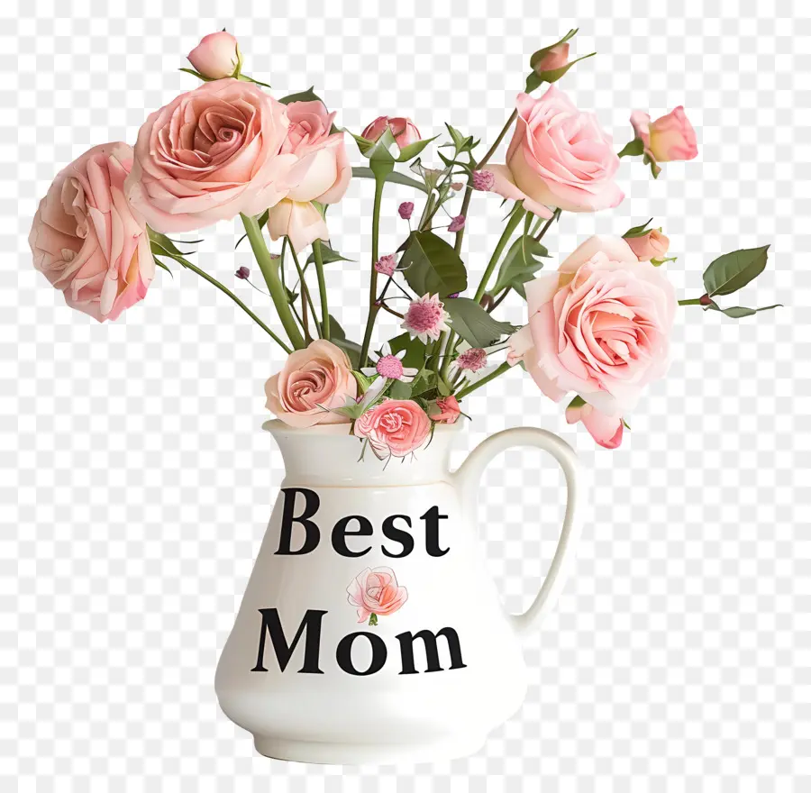 La festa della mamma - Vaso bianco con rose rosa, 