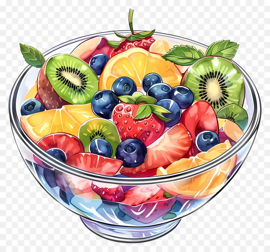 Quả kiwi - Bức tranh màu nước của bát cắt trái cây