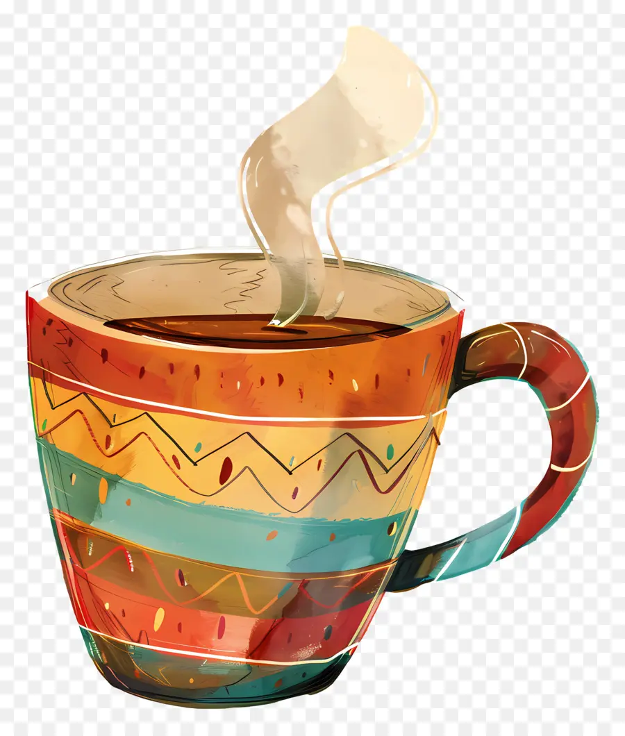 calda, caffè - Tazza di caffè colorata con motivi swirly fumante