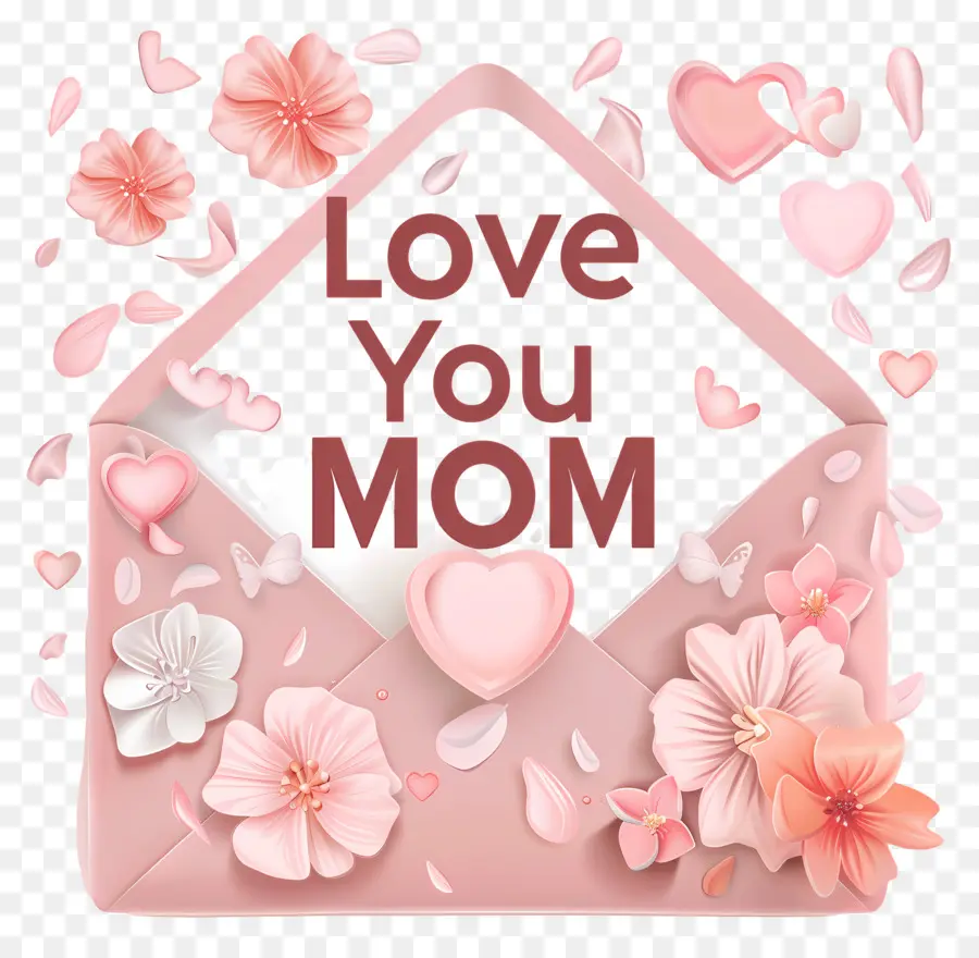 Ngày của mẹ - Phong bì với hoa màu hồng: yêu mẹ