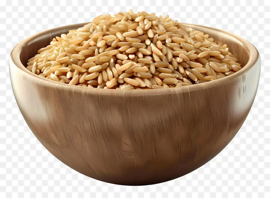 gesunde Ernährung - Holzschüssel mit braunem Reis gefüllt