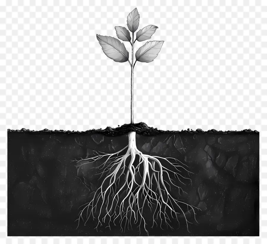 Đất đen rễ cây phát triển bí ẩn hình bóng - Hình bóng của cây thể hiện sức mạnh và sự tăng trưởng