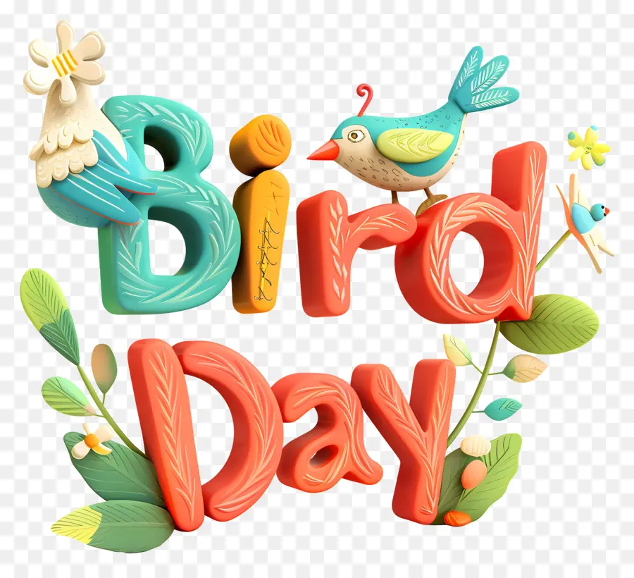 Bird Day Vogel Naturfedern feiern - Buntes Vogeltag -Illustration mit stilisiertem Text