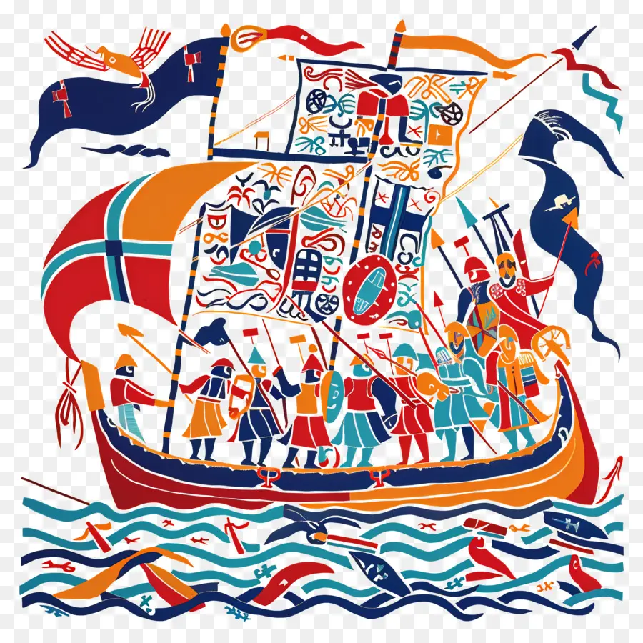 Bayeux Tapestry Viking Ship Ocean Sailors Warriors - Wikingerschiff mit Krieger am Meer