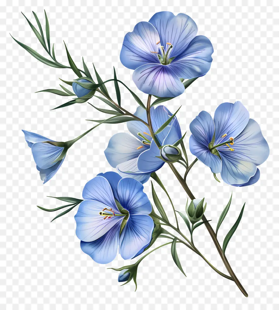 Blue Linum Perenne Blue Flower Painting Artwork floreale sfondo nero Art White Flowers - Dipinto di fiori blu su sfondo nero, fogliame