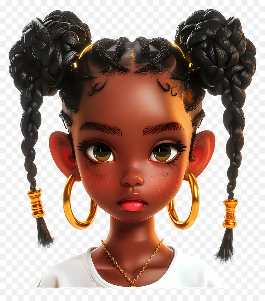 black girl young woman black and white white shirt gold hoop earrings