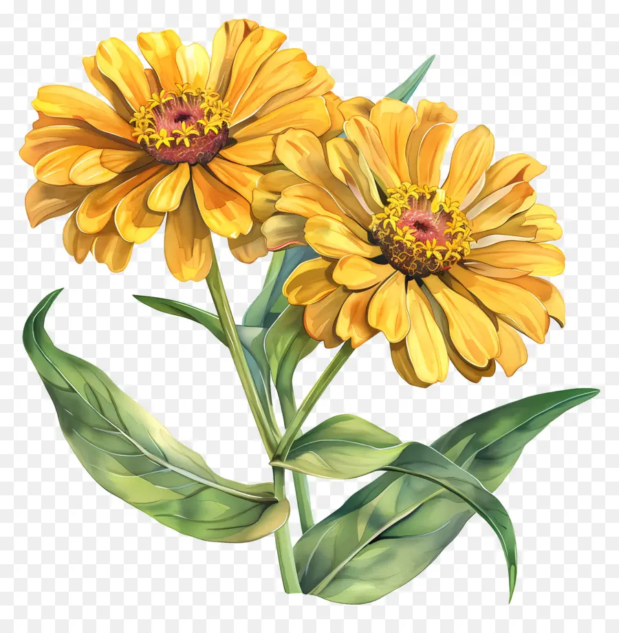 màu vàng zinnias hoa màu vàng cánh hoa lá màu xanh lá cây - Hoa màu vàng rực rỡ với lá xanh