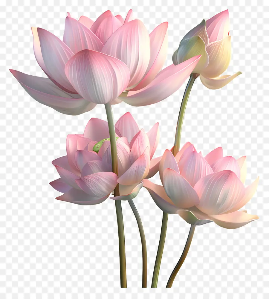 fiore di loto - Tre fiori di loto rosa in varie fasi