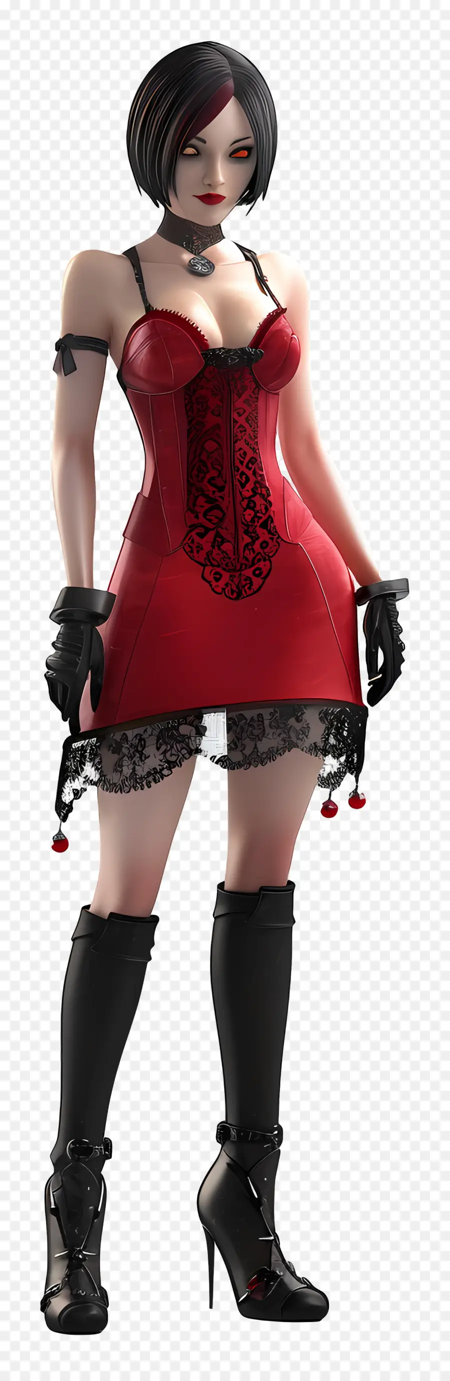 ada wong figure red corset dress high-heeled boots black gloves blonde hair