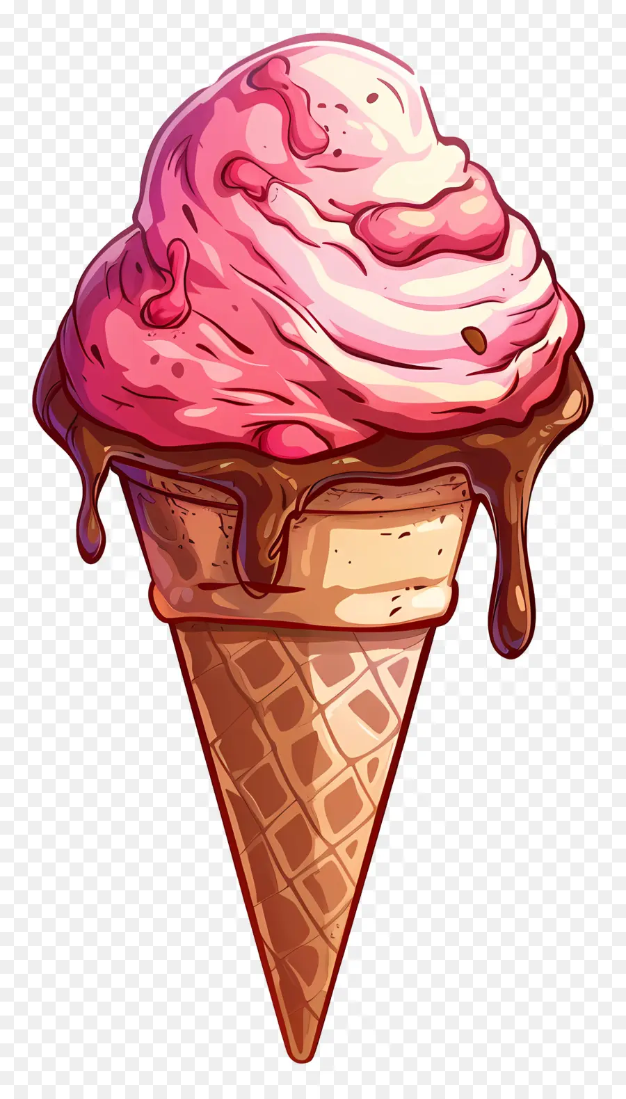 cartoon ice cream cartoon ice cream cone pink chocolate swirl dripping ice cream wafer cone