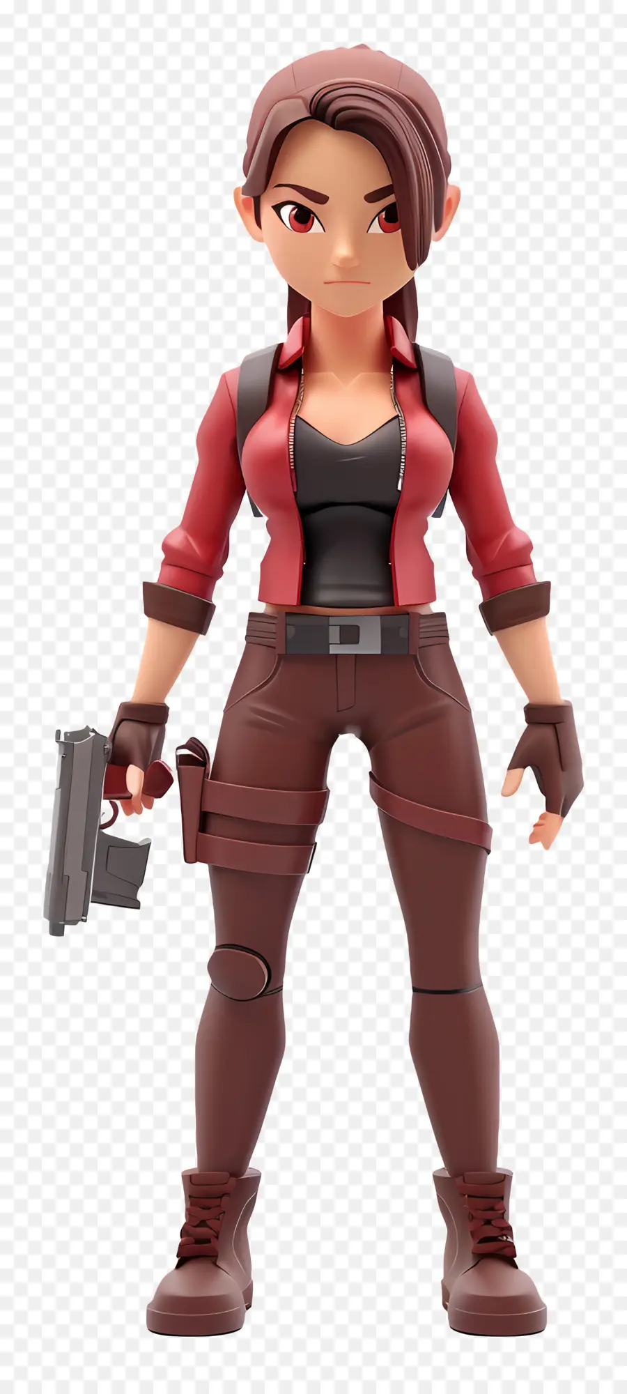 Claire Redfield Figur Frau Figur Waffe Figur rotes Hemd braune Hosen - Frau Figur mit Waffe in rotem Hemd