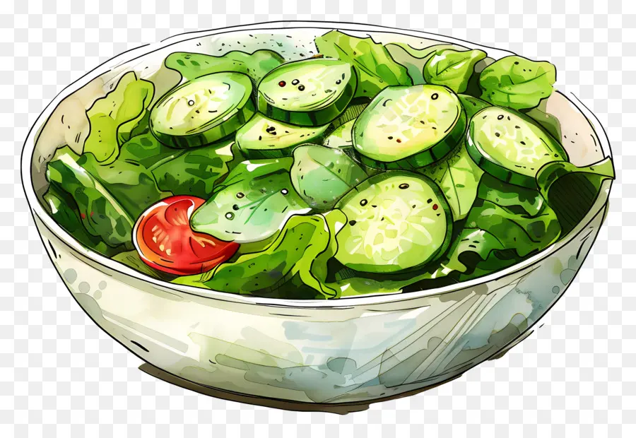 Salat - Aquarellskizze der farbenfrohen Gemüse -Salatschale