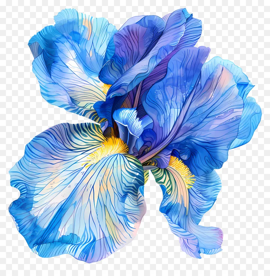 Iris Flower Blue Iris Flower Petali luccicante - Iris blu con petali e foglie luccicanti