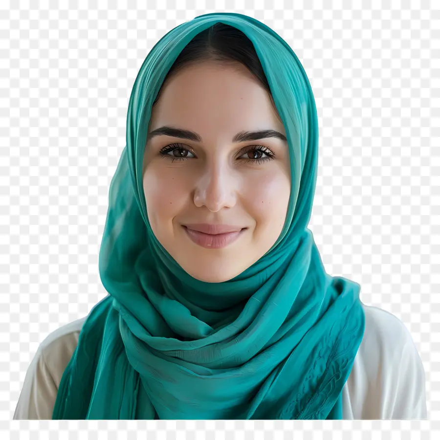 Teal Hijab Người phụ nữ xinh đẹp Teal Headscarf Fashion Tóc lọn tóc - Người phụ nữ xinh đẹp trong chiếc khăn trùm đầu Teal mỉm cười hạnh phúc