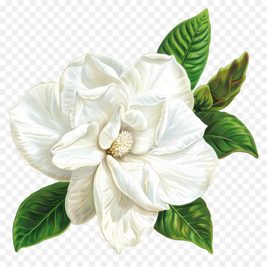 florales Design - Weiße Gartenblume mit grünen Blättern
