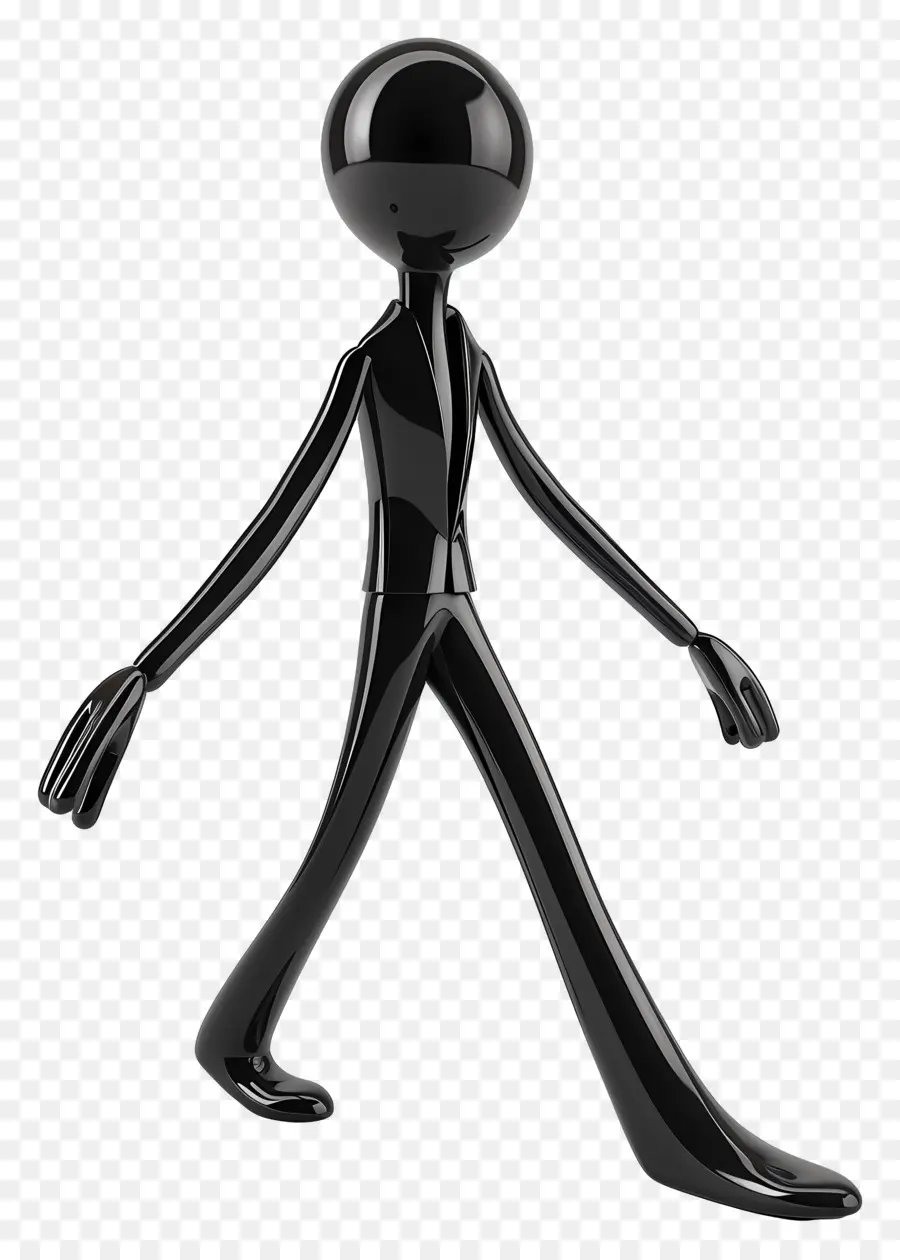 black figure 3d character black suit raised arm raised leg