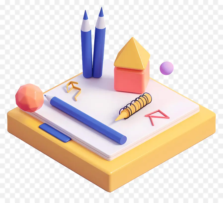 Schulbedarf - Zeichentisch mit verschiedenen Objekten, keine Schatten
