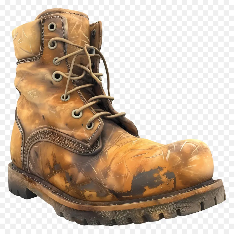 Old Boot Brown Leather Boot Wear and Tee - Giày da màu nâu với đế mòn