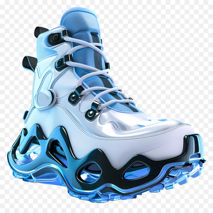 sports boot holographic shoe glowing shoe white plastic shoe blue accent shoe