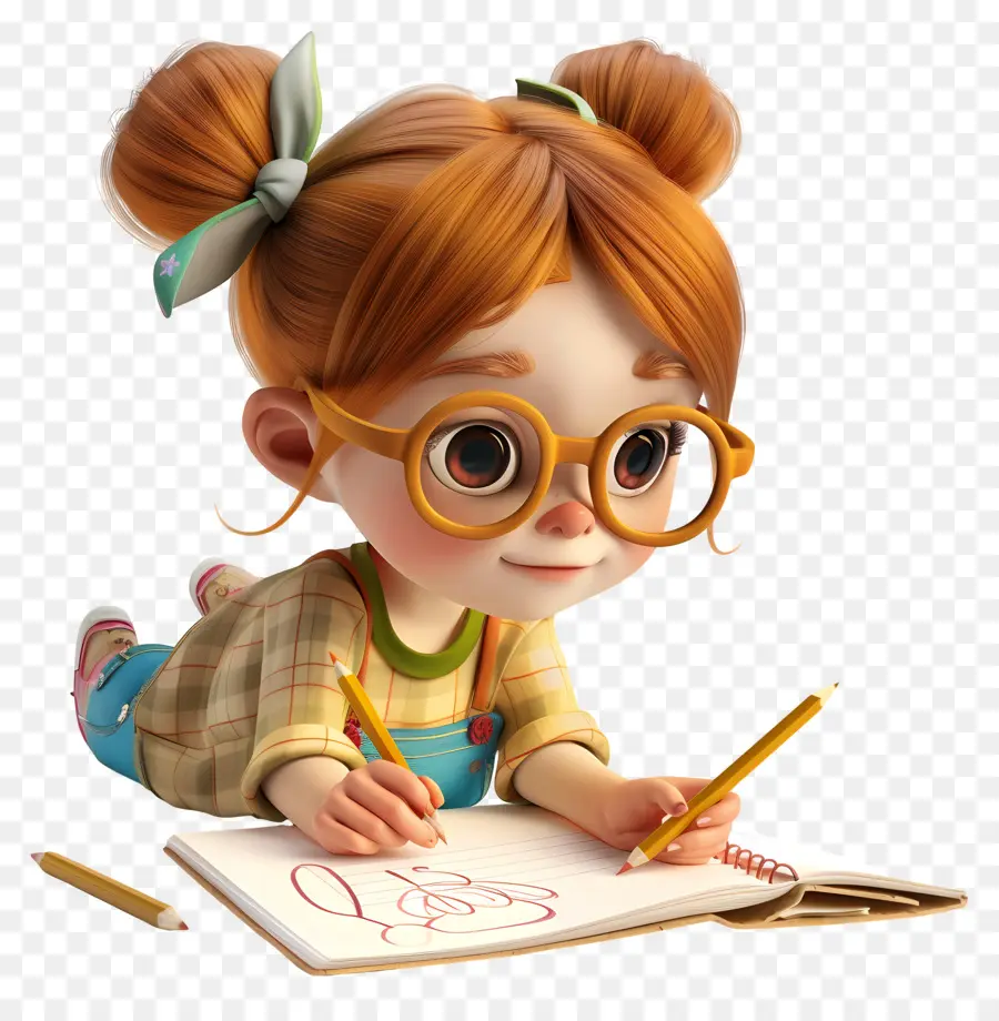 bambina che disegna la lettura della scuola di istruzione studentesca - Giovane ragazza con capelli rossi che scrive sul taccuino