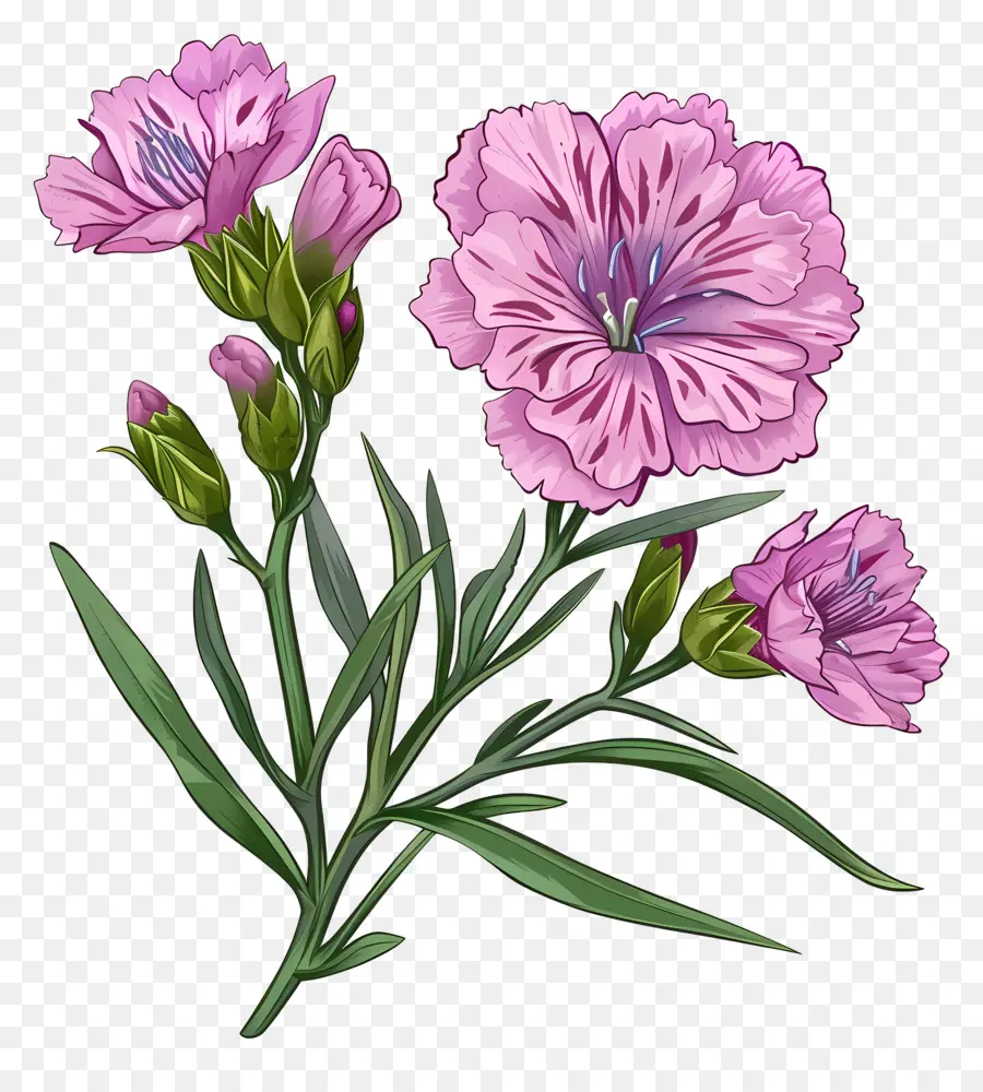 fiore rosa - Fiore rosa con foglie verdi, stile fatto a mano