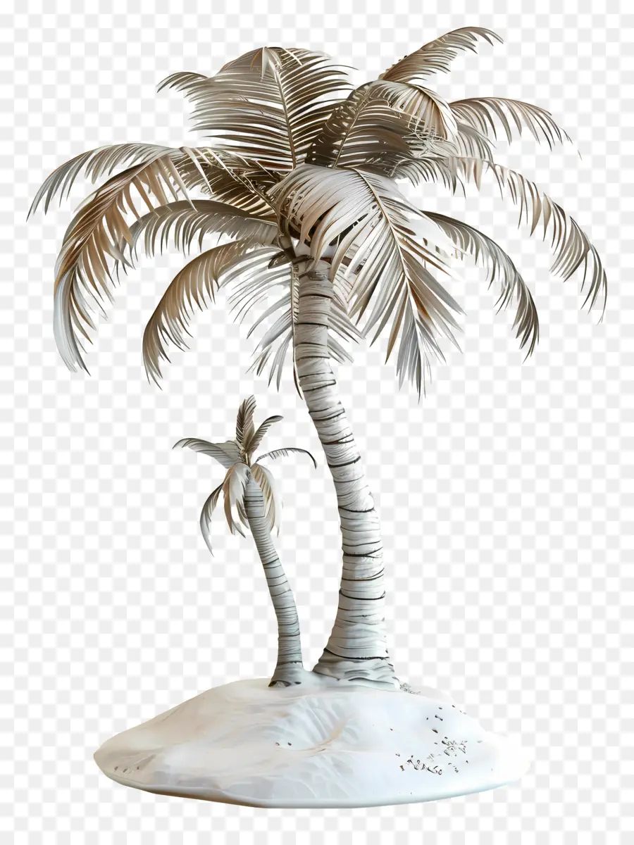 palm Baum Blätter - Kleine Insel mit zwei Palmen auf weißem Sand
