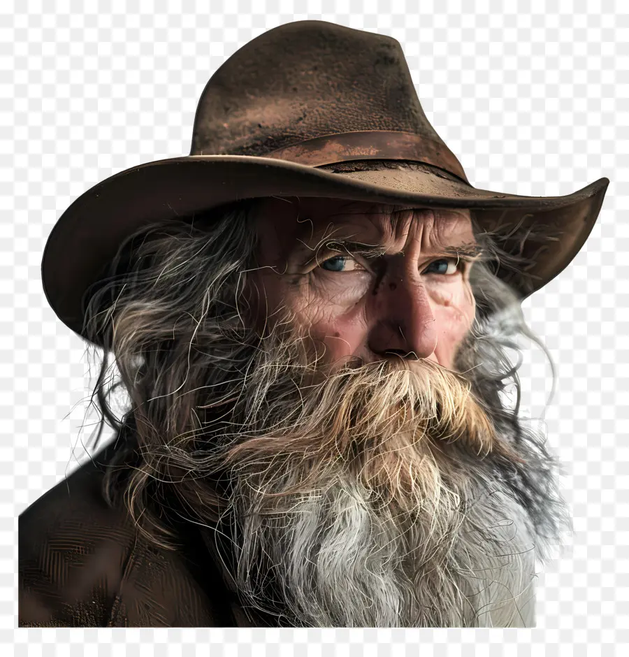 Old Man Elderly Man Long Beard Cappello marrone espressione seria - Old Man with Long Beard contemplativo