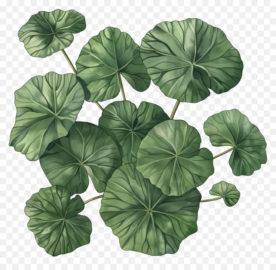 Centella Asiatica Green Blätter Textur Symmetrie Nahaufnahme - Grüne Blätter auf schwarzem Hintergrund, symmetrisch angeordnet