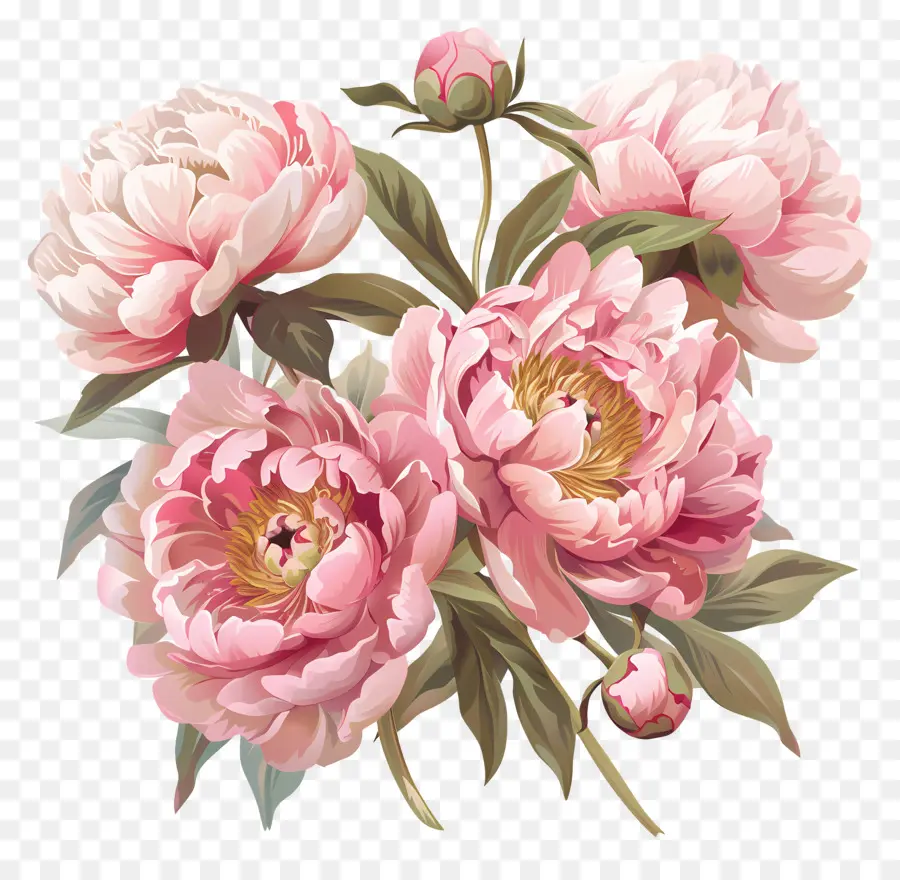 Peonie rosa chiaro Pink Peonies fiori Bloom Bouquet - Immagine in bianco e nero di peonie rosa