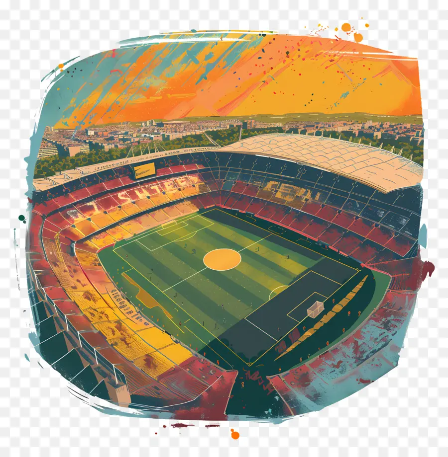 Bleachers di Spotify Camp Nou Soccer Stadium Field Sunset - Soccer Stadium dipinto con colori vivaci