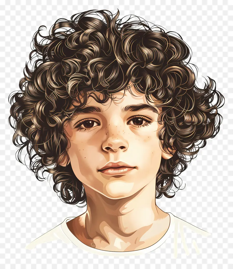 boy curly hair style young man portrait curly hair serious expression