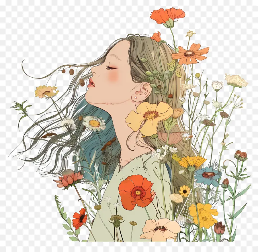 hoa vương miện - Cô gái yên bình trong hoa vương miện được bao quanh bởi những bông hoa