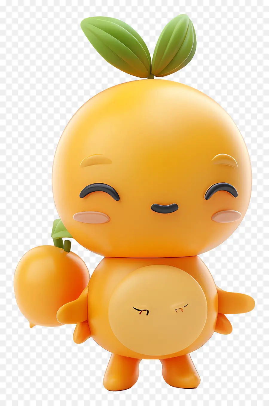 faccina - Carattere arancione sorridente che tiene figurina di mela a fette