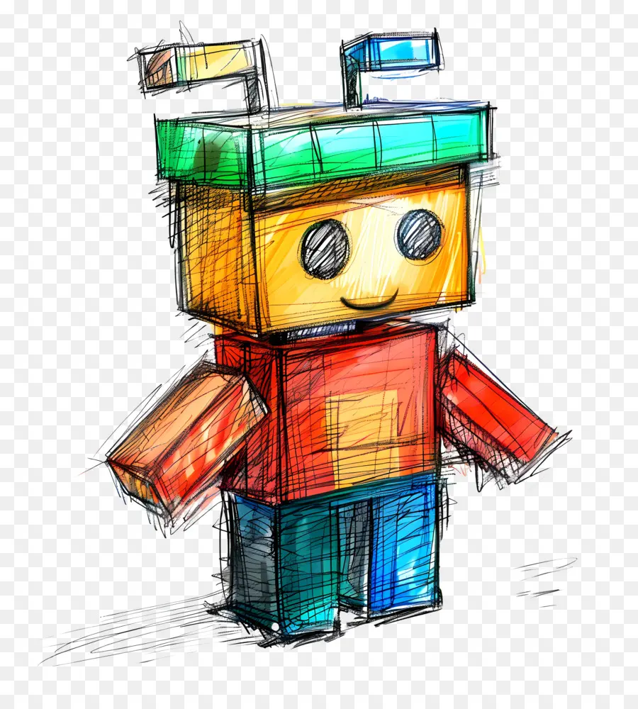 Disegnati A Mano - Piccolo robot con grande testa con matita