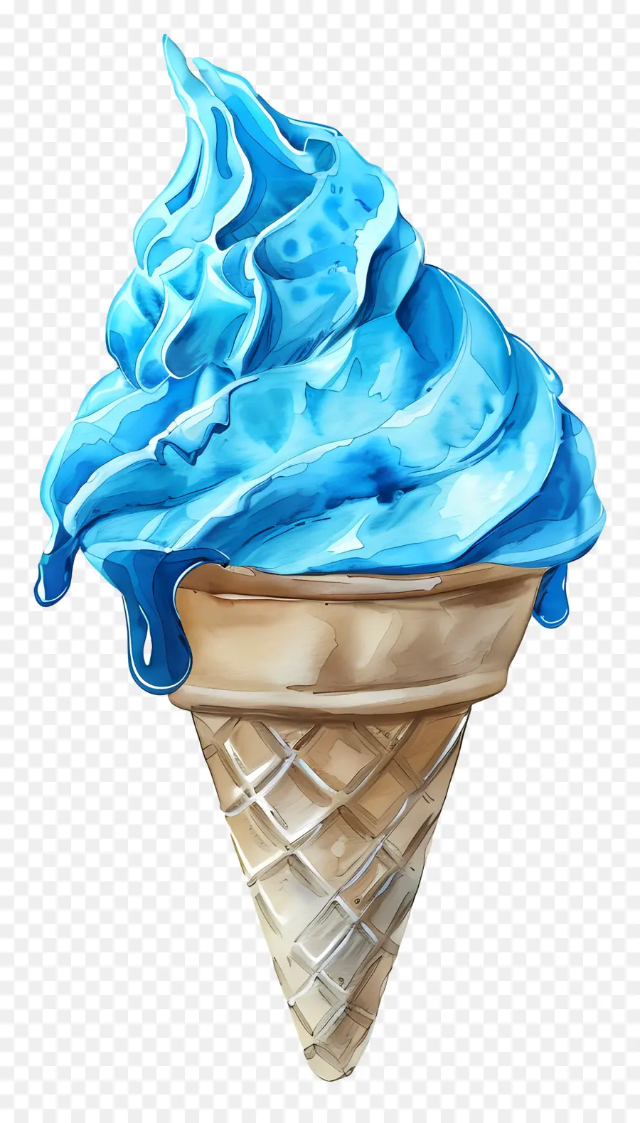 Blaues Eisblau -Eiscreme -Zapfen eisige Textur wässrig - Blauer Eiskegel mit wässriger Textur